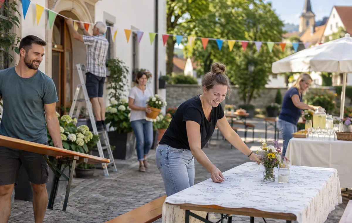 Fiktive Jugendgruppe in einem Vereinsraum