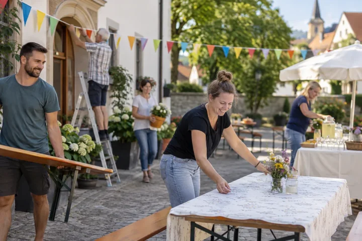 Fiktive Jugendgruppe in einem Vereinsraum